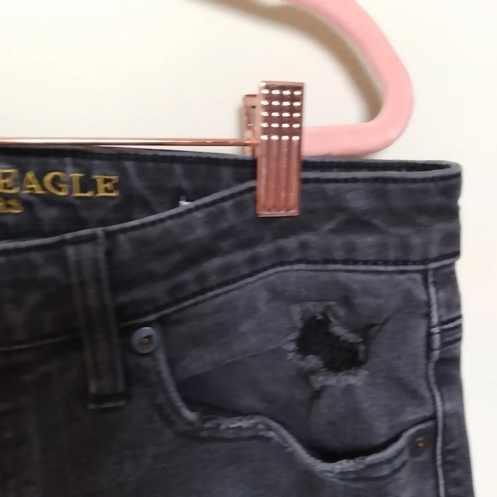 American Eagle Men's Black Heavily Distressed Destroyed Skinny Jeans Size 33x32